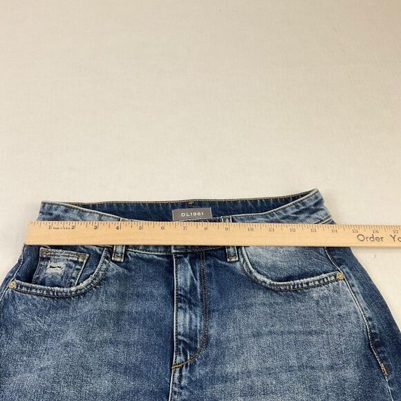 DL1961 Womens Cotton Denim Mini Skirt Blue Distressed Frayed Hem Pockets Size 26 - Picture 7 of 11